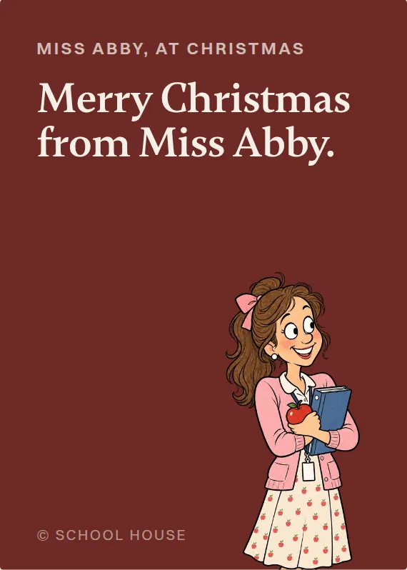 Miss Abby christmas card: Merry Christmas from Miss Abby.