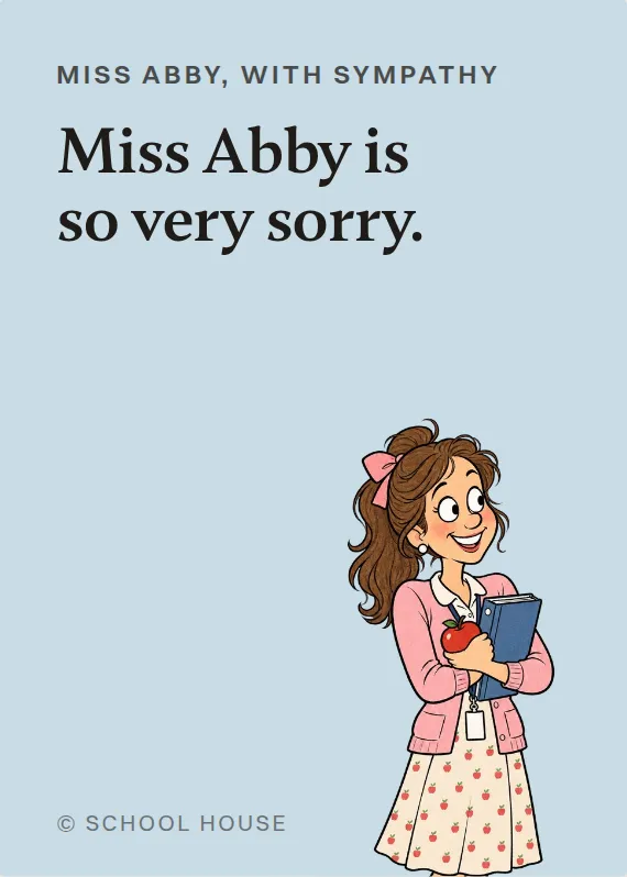 Miss Abby sympathy card: Miss Abby is so very sorry.