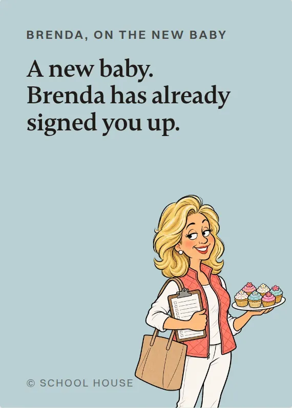 Brenda new baby card: A new baby. Brenda has already signed you up.