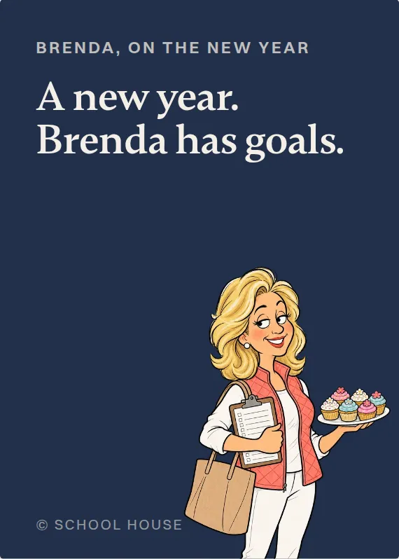 Brenda new year’s day card: A new year. Brenda has goals.