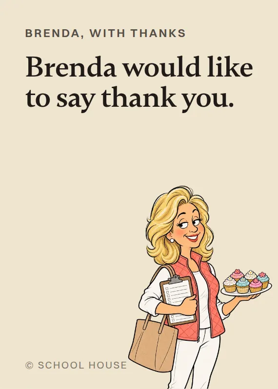 Brenda thank you card: Brenda would like to say thank you.