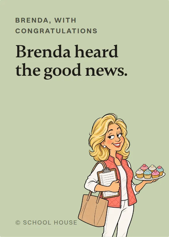 Brenda congratulations card: Brenda heard the good news.