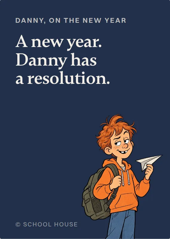 Danny new year’s day card: A new year. Danny has a resolution.
