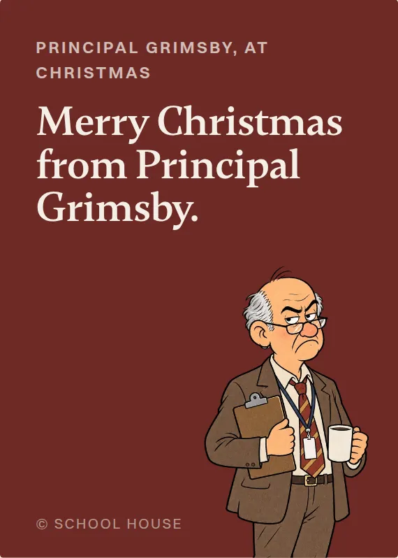 Principal Grimsby christmas card: Merry Christmas from Principal Grimsby.