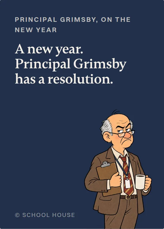 Principal Grimsby new year’s day card: A new year. Principal Grimsby has a resolution.