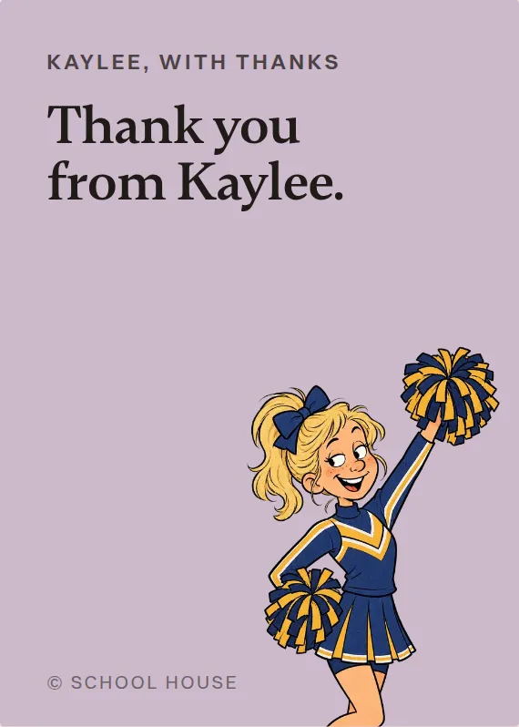 Kaylee thank you card: Thank you from Kaylee.