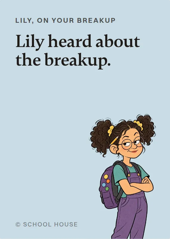 Lily breakups & divorce card: Lily heard about the breakup.