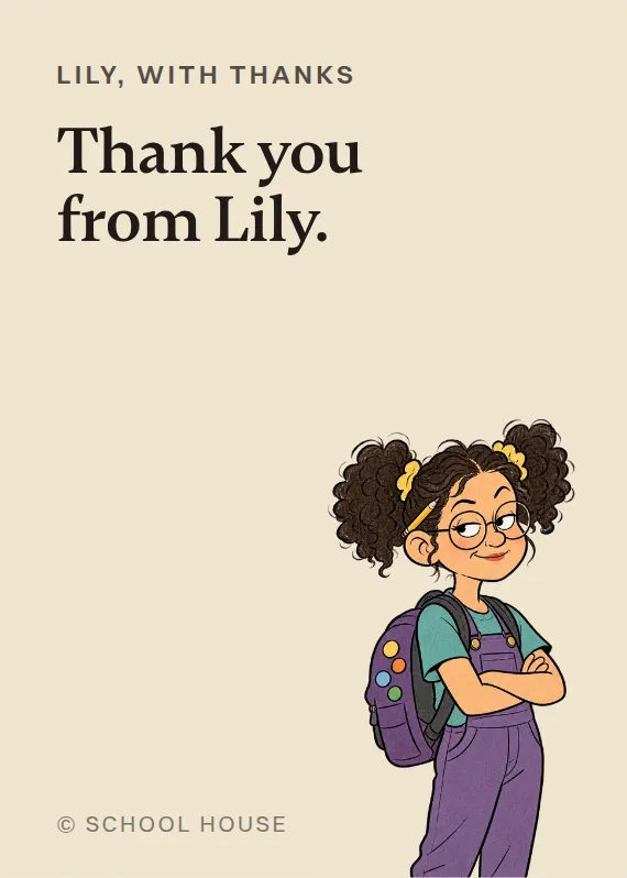 Lily thank you card: Thank you from Lily.