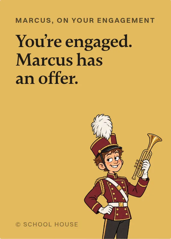 Marcus engagement card: You’re engaged. Marcus has an offer.