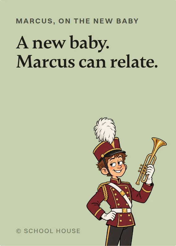 Marcus new baby card: A new baby. Marcus can relate.