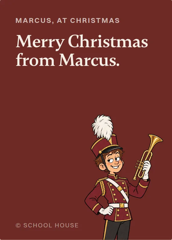 Marcus christmas card: Merry Christmas from Marcus.