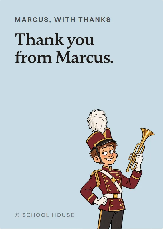 Marcus thank you card: Thank you from Marcus.